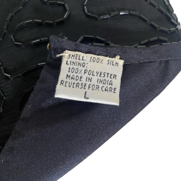 SILK BEADED & SEQUIN TOP W DECORATIVE HEM & SLEEVE EDGING LINED VINTAGE EUC SZ L - Picture 11 of 11